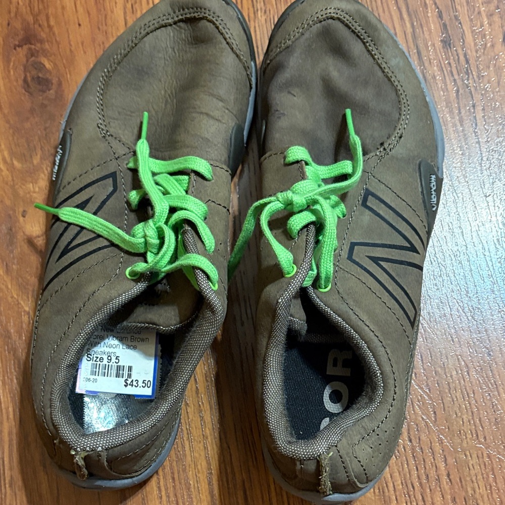 New Balance Brown Athletic Shoes with Green Laces